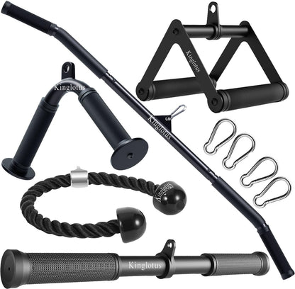 Cable Machine Attachments Set, Home Gym Accessories with 39" LAT Pull down Bar, Straight Bar, V-Shaped Bar, Tricep Rope, Double D Handles, Weight Workout Equipment for Strength Training