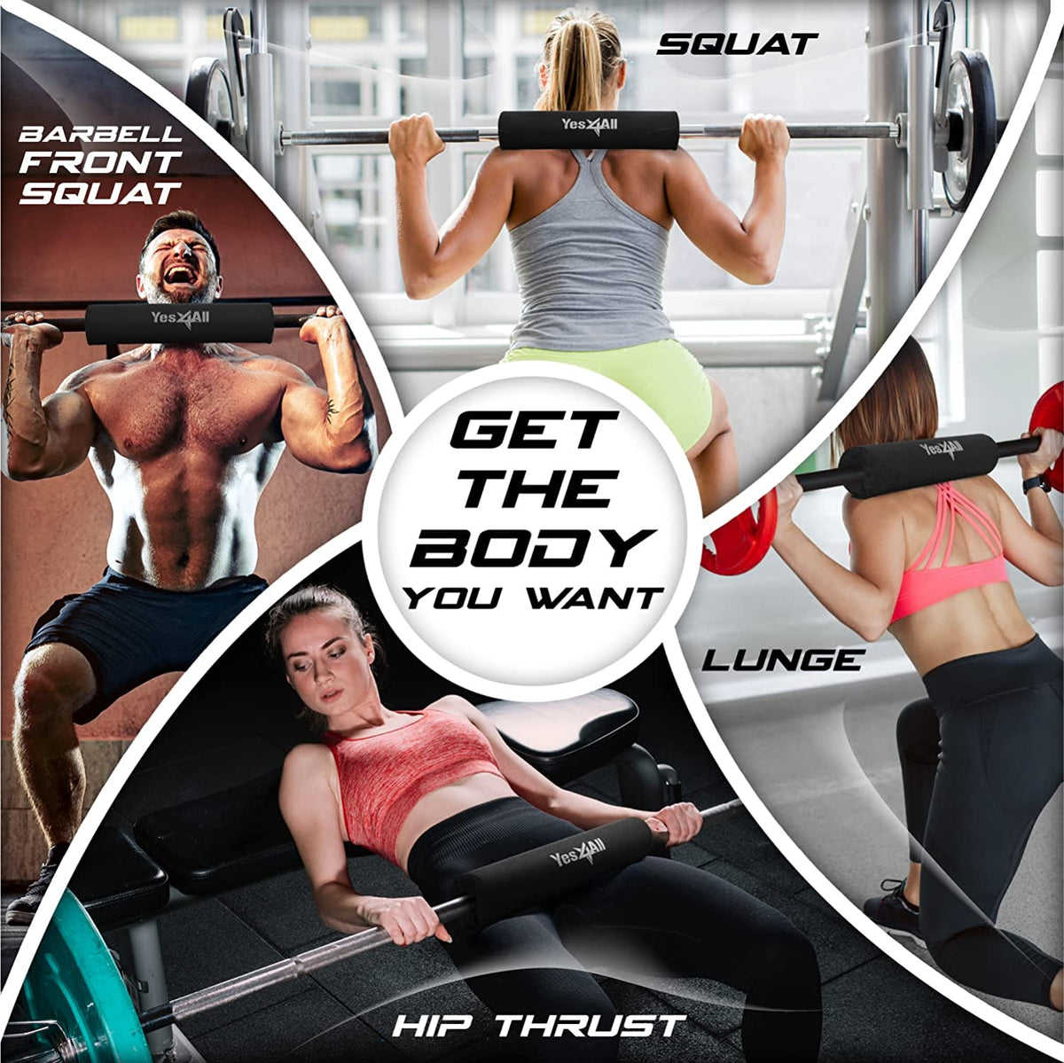 Yes4All Ergonomic Foam Bar Pad, Olympic Barbell Squat & Neck Pad for Squats, Hip Thrusts & Weight Lifting Bar