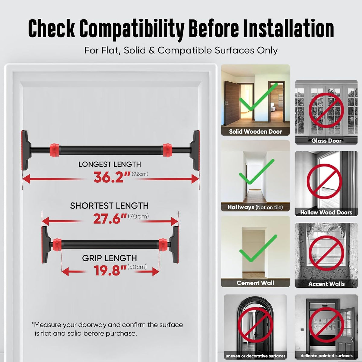 Pull up Bar for Doorway, Pullup Bar with No Screws, Chin up Bar